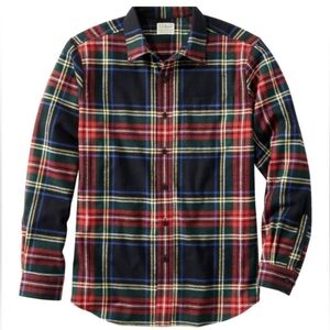 L.L. Bean Scotch Plaid Flannel Shirt Black Stewart Tartan Traditional Fit XLT